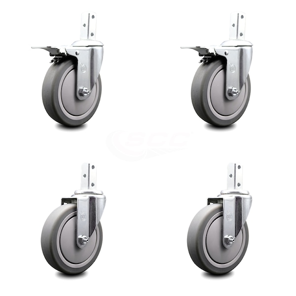 5 Inch Thermoplastic Rubber 7/8 Inch Square Stem Caster Total Lock Brakes, 2PK